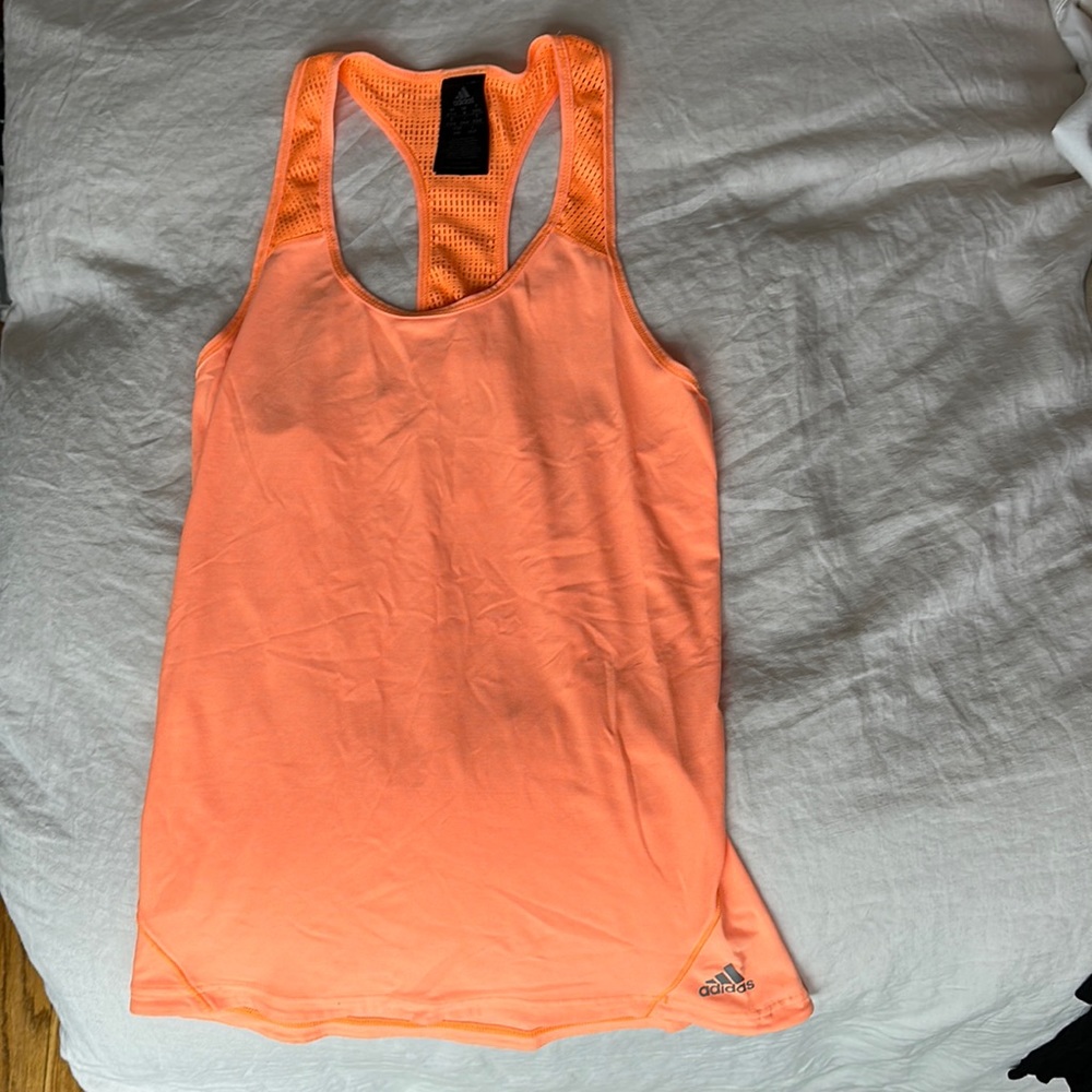 Bright orange workout Adidas top. Size Medium.